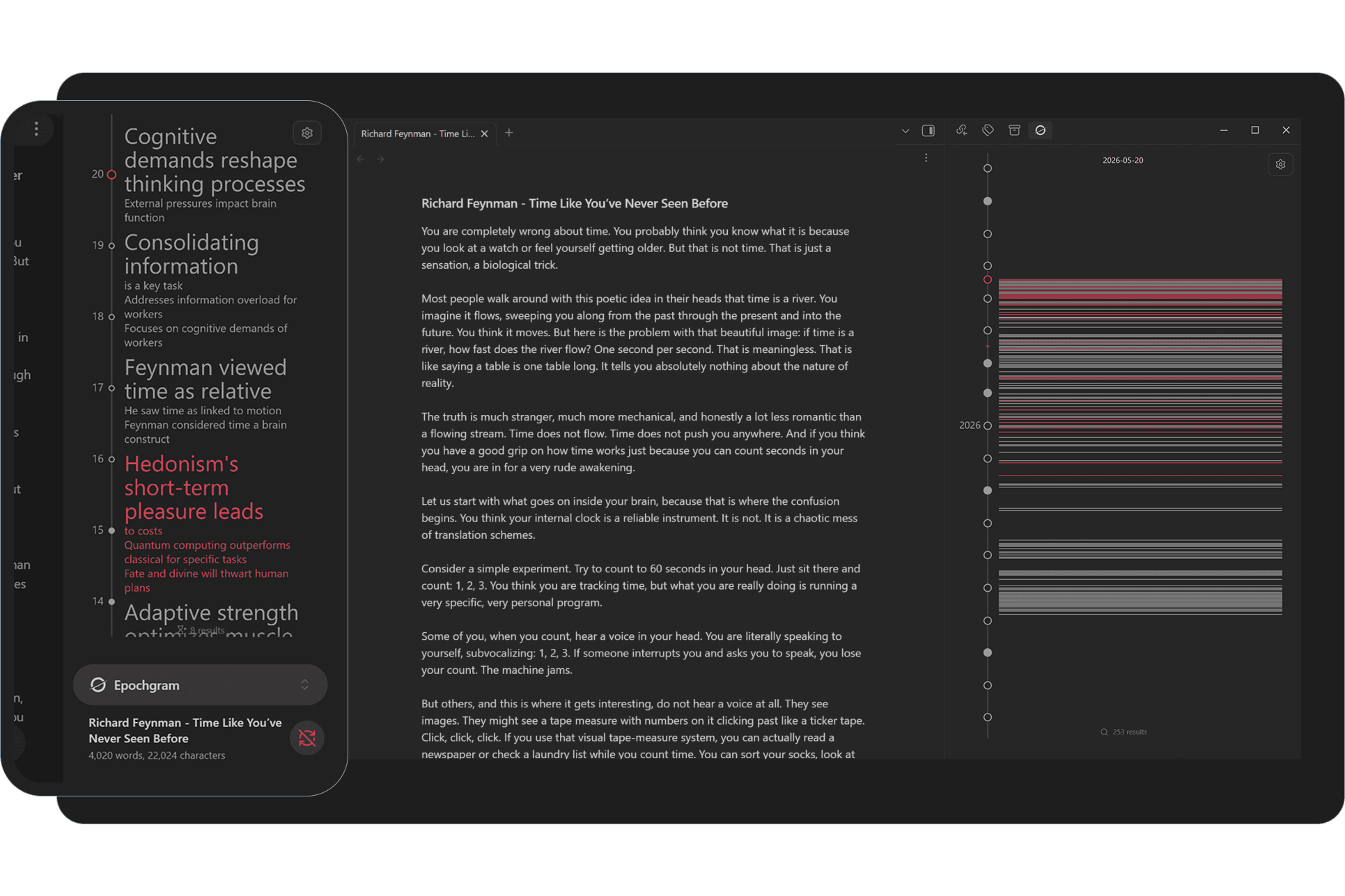 Epochgram timeline view in Obsidian